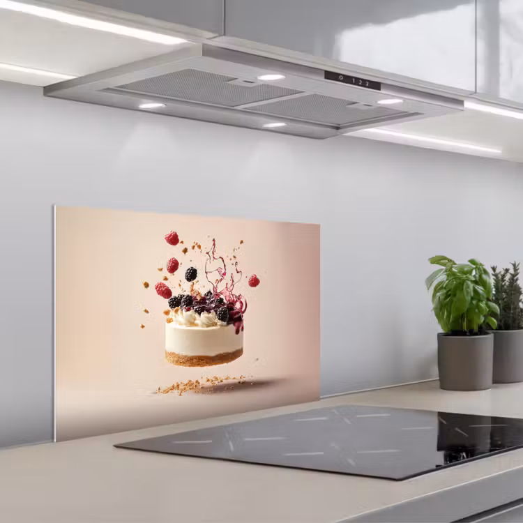 Cheesecake - Eten - Roze - Taart keuken achterwand spatscherm klein -3d_schuin