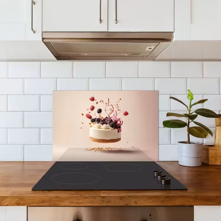 Cheesecake - Eten - Roze - Taart keuken achterwand spatscherm klein -sfeer2