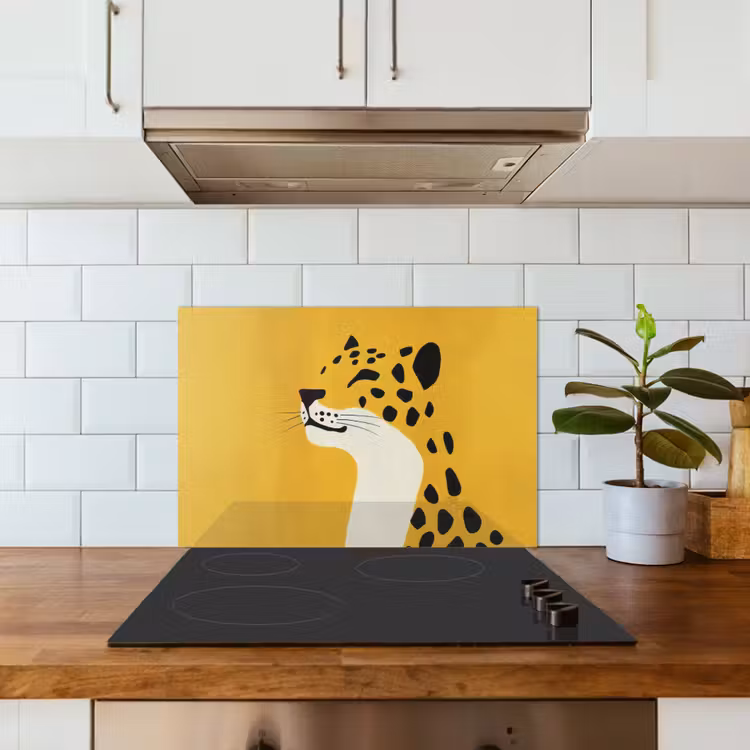 Cheetah - Illustratie - Geel keuken achterwand spatscherm klein -sfeer2
