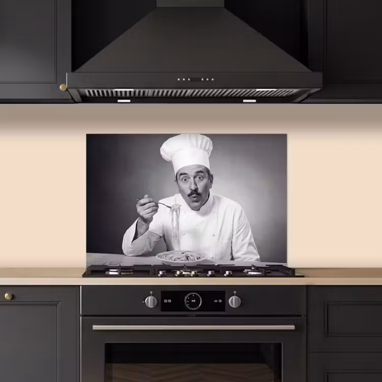 Chef - Spaghetti - Pasta keuken achterwand spatscherm klein -sfeer1