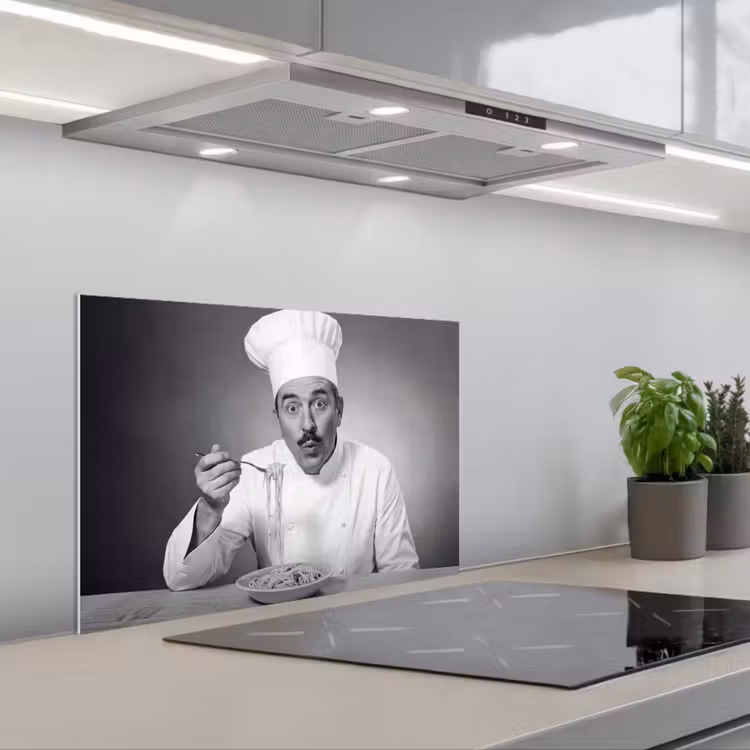 Chef - Spaghetti - Pasta keuken achterwand spatscherm klein -3d_schuin