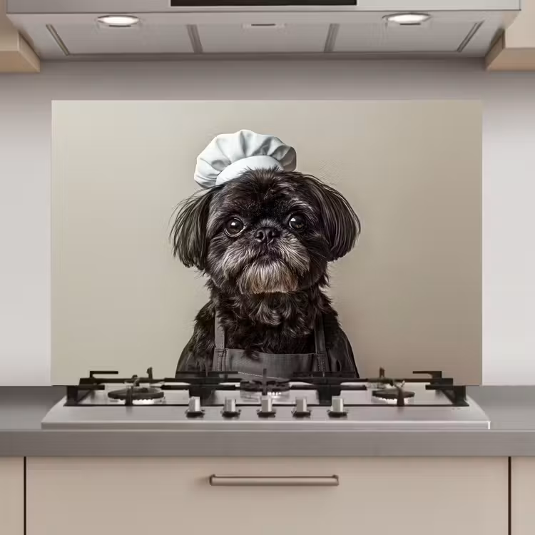 Kokskleding - Zwart - Hondje keuken achterwand spatscherm klein -3d_website