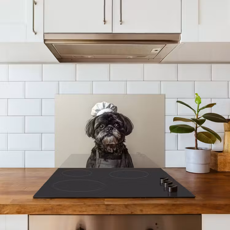 Kokskleding - Zwart - Hondje keuken achterwand spatscherm klein -sfeer2