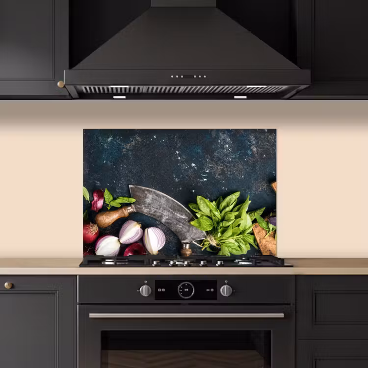 Koksmes en Verse Ingrediënten keuken achterwand spatscherm klein -sfeer1