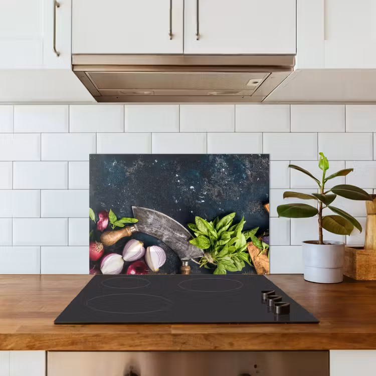 Koksmes en Verse Ingrediënten keuken achterwand spatscherm klein -sfeer2