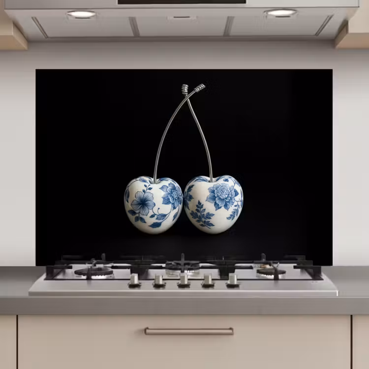 Kersen - Delfts blauw - Fruit keuken achterwand spatscherm klein -3d_website