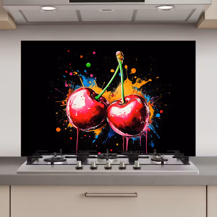 Kersen - Fruit - Graffiti - Verf - Abstract - Modern - Kleurrijk keuken achterwand spatscherm klein -3d_website