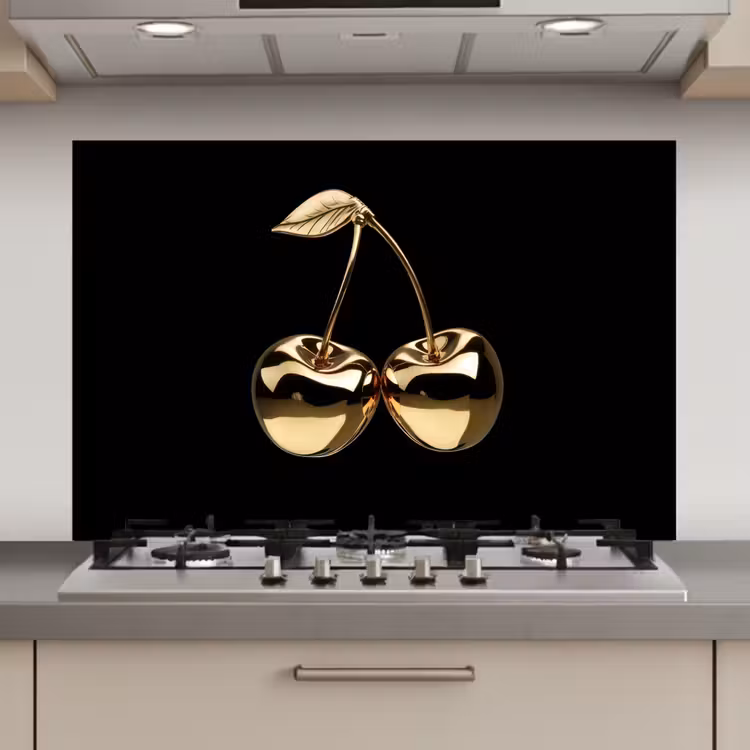 Kersen - Zwart - Goud - Chrome keuken achterwand spatscherm klein -3d_website