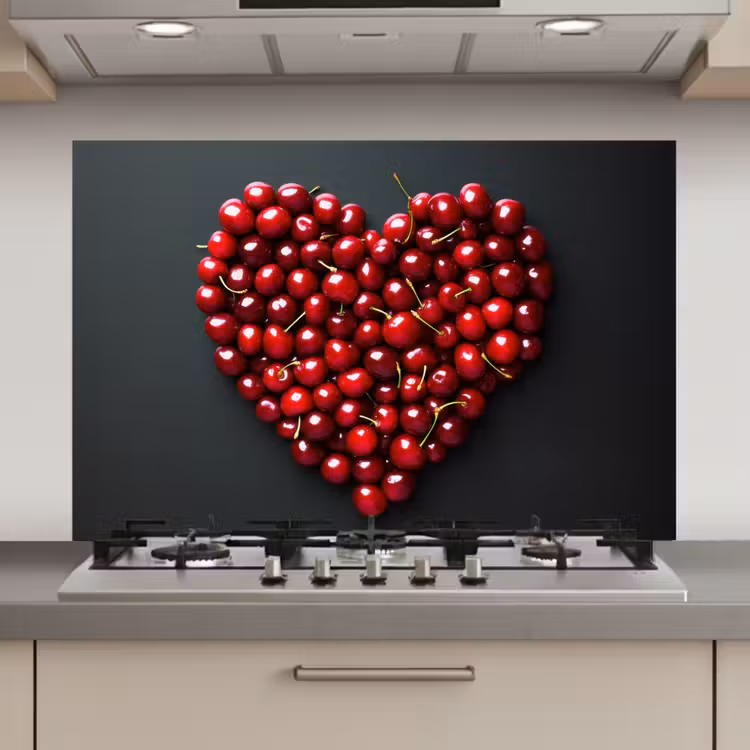 Kersen - Hart - Rood - Zwart keuken achterwand spatscherm klein -3d_website