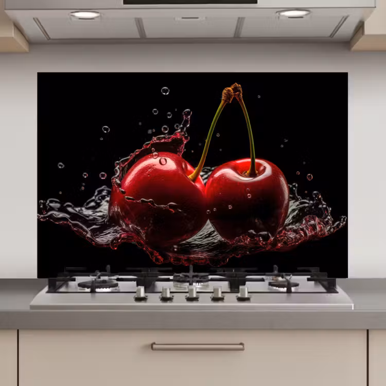 Kersen - Rood - Fruit - Water - Zwart keuken achterwand spatscherm klein -3d_website