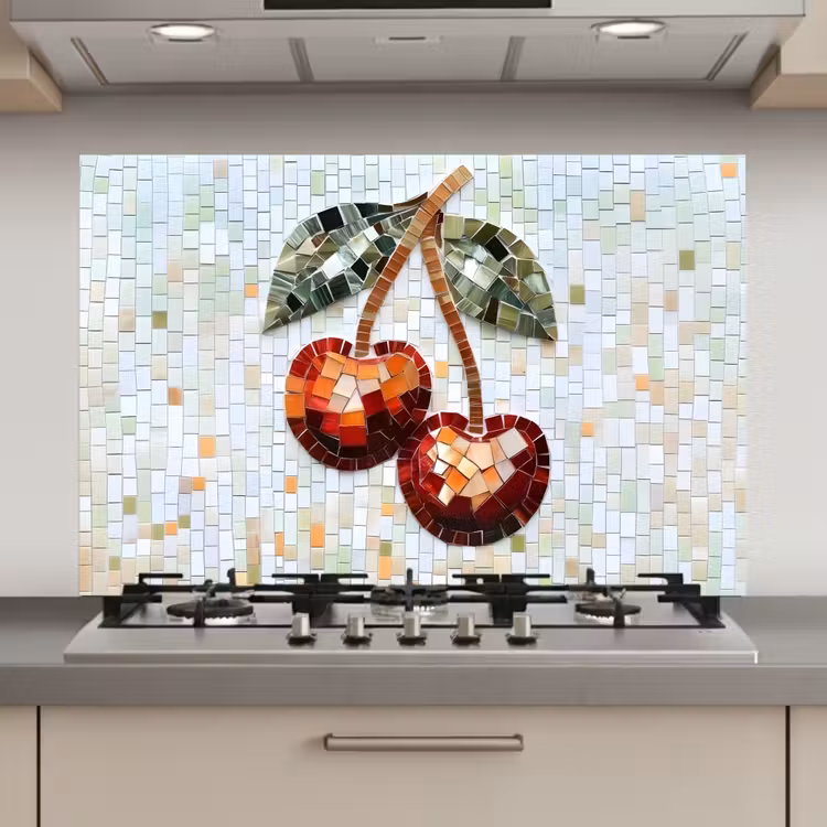 Kersen - Rood - Mozaïek - Blaadjes keuken achterwand spatscherm klein -3d_website