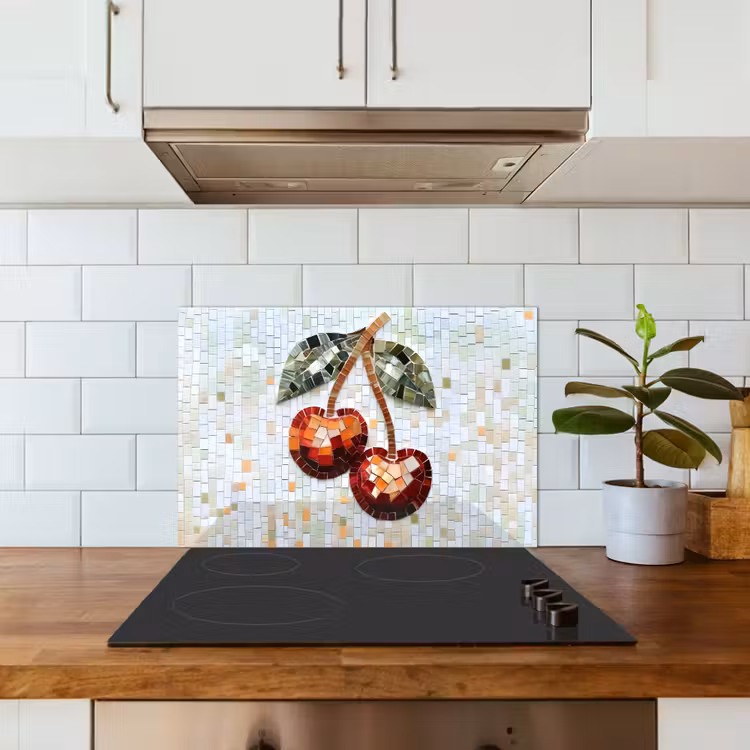 Kersen - Rood - Mozaïek - Blaadjes keuken achterwand spatscherm klein -sfeer2