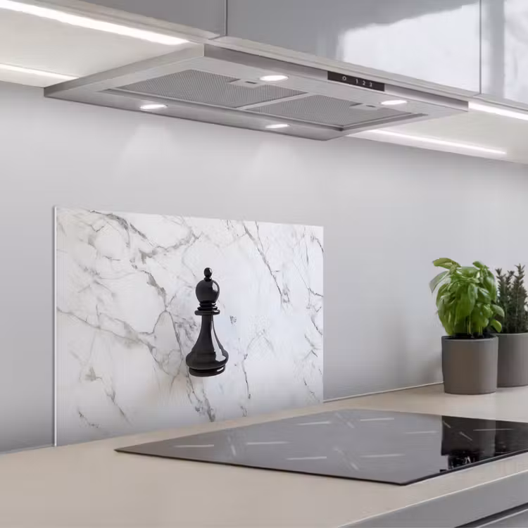 Schaakstuk - Loper - Zwart - Marmer keuken achterwand spatscherm klein -3d_schuin