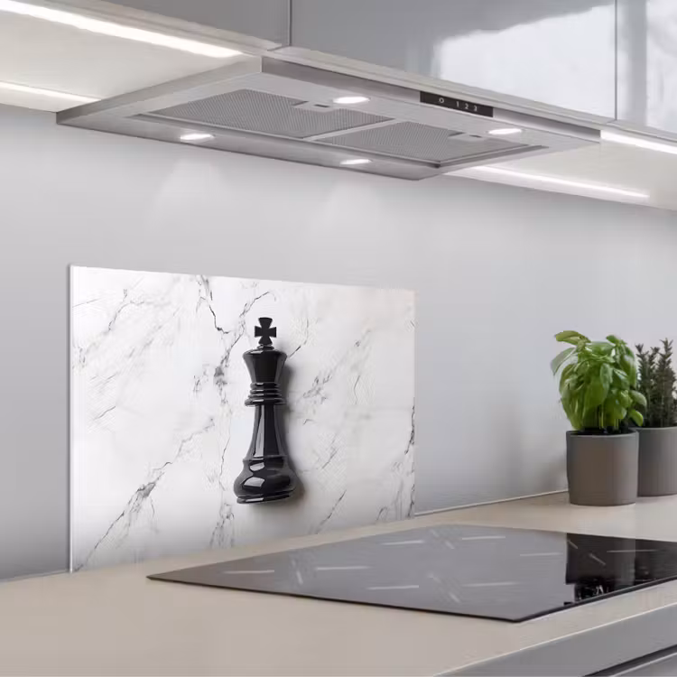 Schaakstuk - Koning - Zwart - Marmer keuken achterwand spatscherm klein -3d_schuin