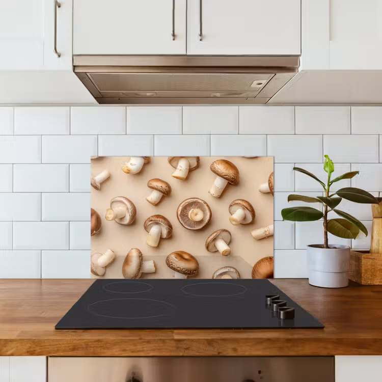 Kastanje Champignons - Beige keuken achterwand spatscherm klein -sfeer2