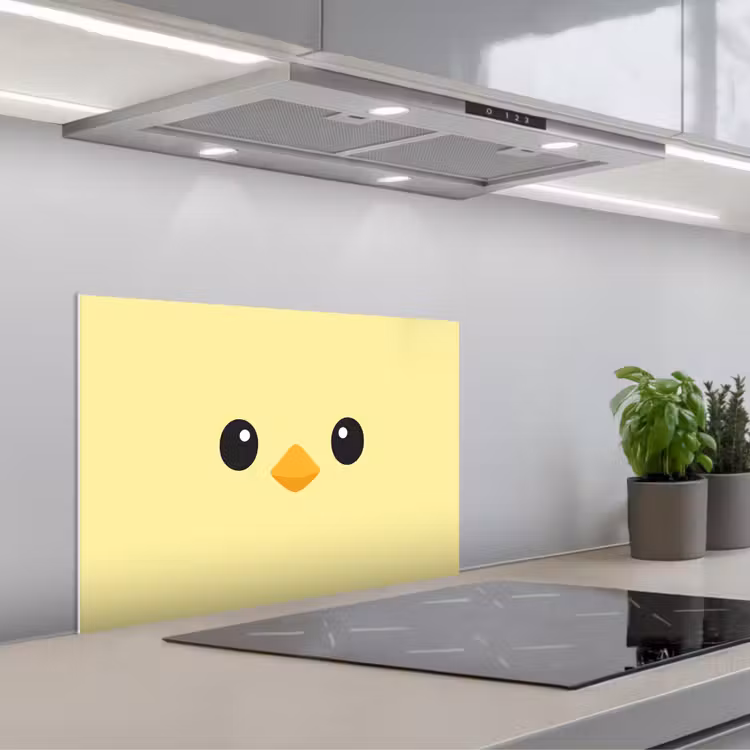 Kuiken - Vrolijk - Geel - Minimalistisch keuken achterwand spatscherm klein -3d_schuin