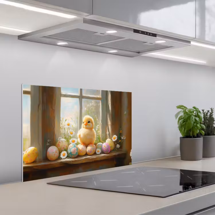 Kuiken - Raam - Paaseieren keuken achterwand spatscherm klein -3d_schuin