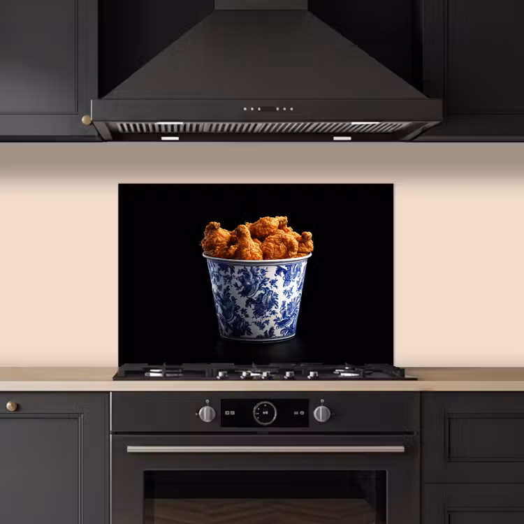 Kip - Bucket - Delfts blauw - Lekker keuken achterwand spatscherm klein -sfeer1