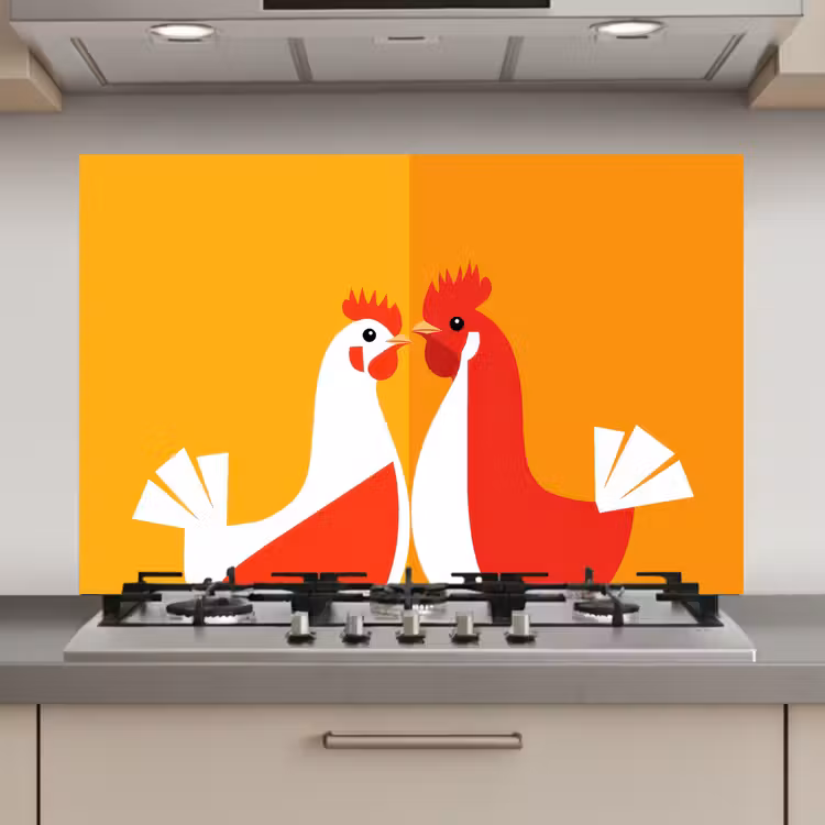 Kippen - Oranje - Vlakken keuken achterwand spatscherm klein -3d_website