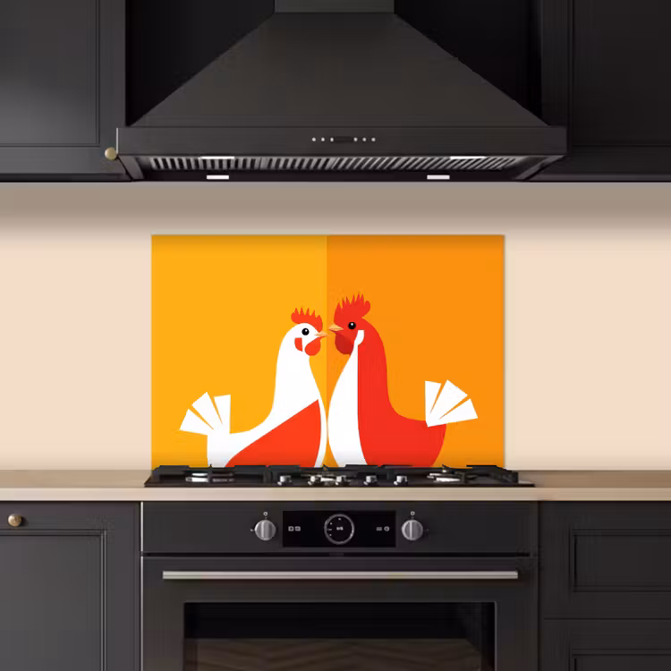 Kippen - Oranje - Vlakken keuken achterwand spatscherm klein -sfeer1