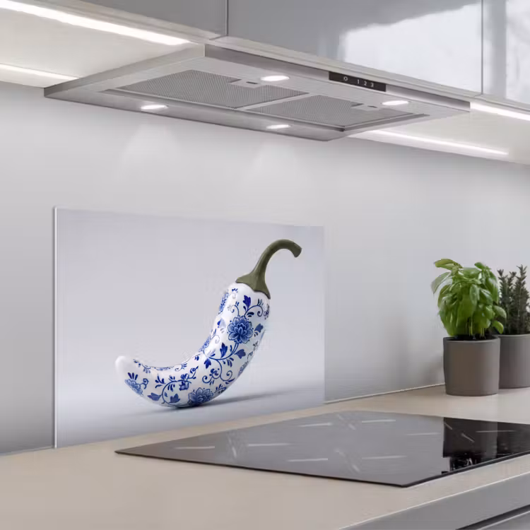 Chilipeper - Keramiek - Blauw keuken achterwand spatscherm klein -3d_schuin