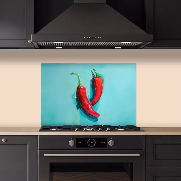 Chilipepers - Geverfd - Rood keuken achterwand spatscherm klein -sfeer1