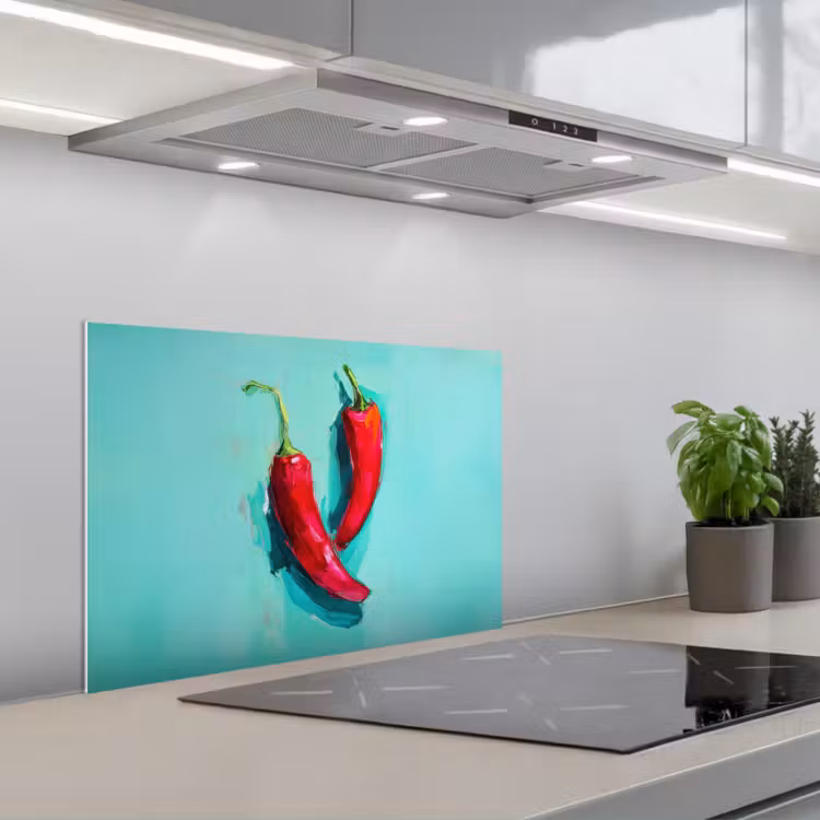 Chilipepers - Geverfd - Rood keuken achterwand spatscherm klein -3d_schuin