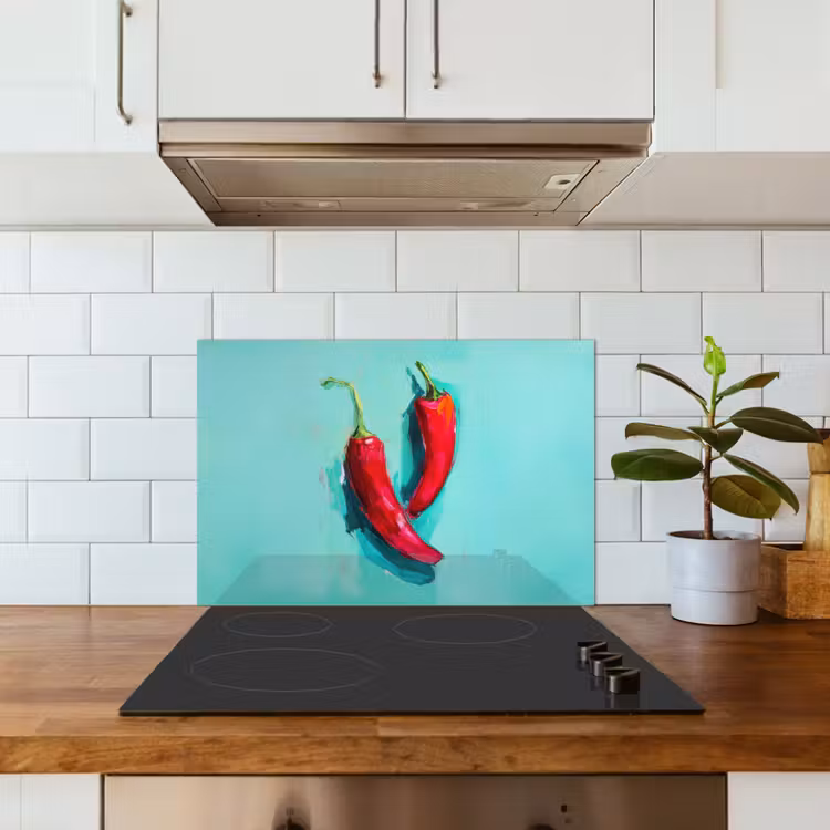 Chilipepers - Geverfd - Rood keuken achterwand spatscherm klein -sfeer2