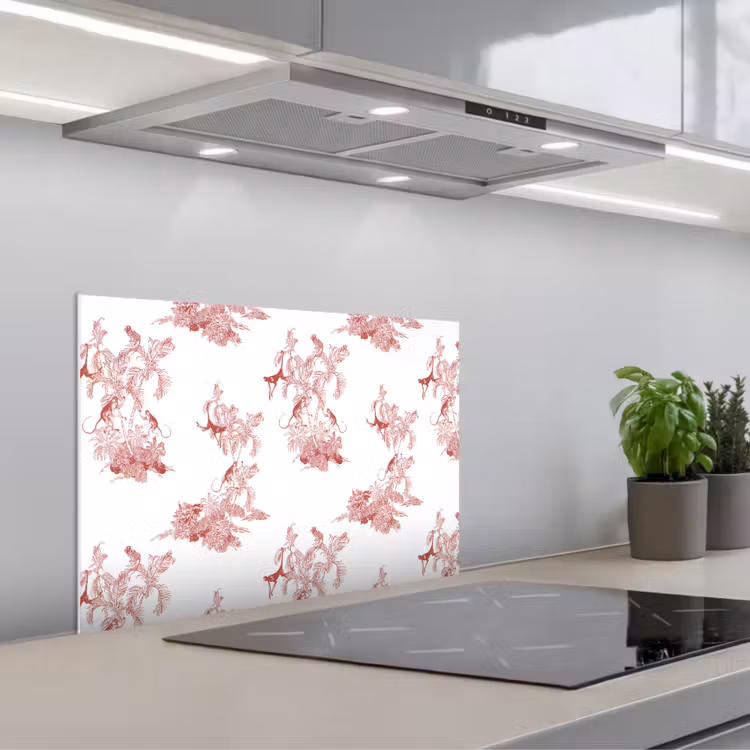 Chimpansee - Beplanting - Rood keuken achterwand spatscherm klein 900 -3d_schuin