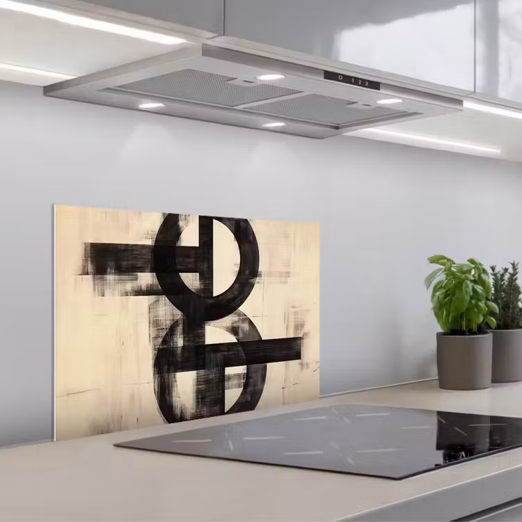 Cirkels - Balken - Zwart - Abstract keuken achterwand spatscherm klein -3d_schuin