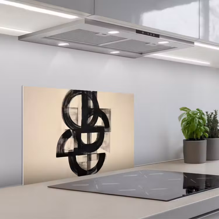 Cirkels - Lijnen - Vormen - Zwart keuken achterwand spatscherm klein -3d_schuin