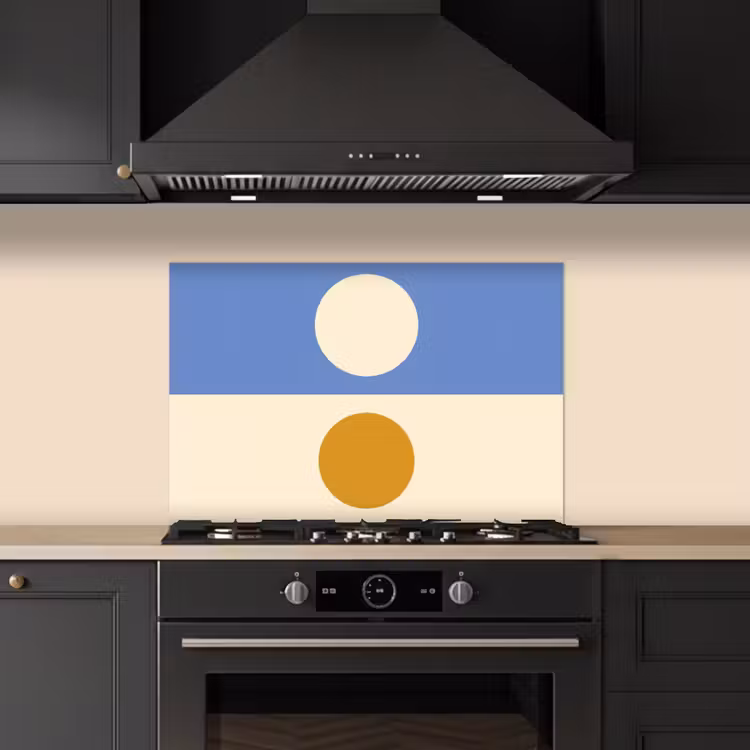 Cirkels - Symmetrisch - Wit - Blauw- Geel keuken achterwand spatscherm klein -sfeer1