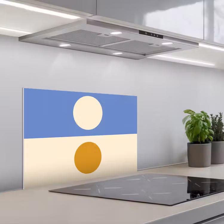 Cirkels - Symmetrisch - Wit - Blauw- Geel keuken achterwand spatscherm klein -3d_schuin