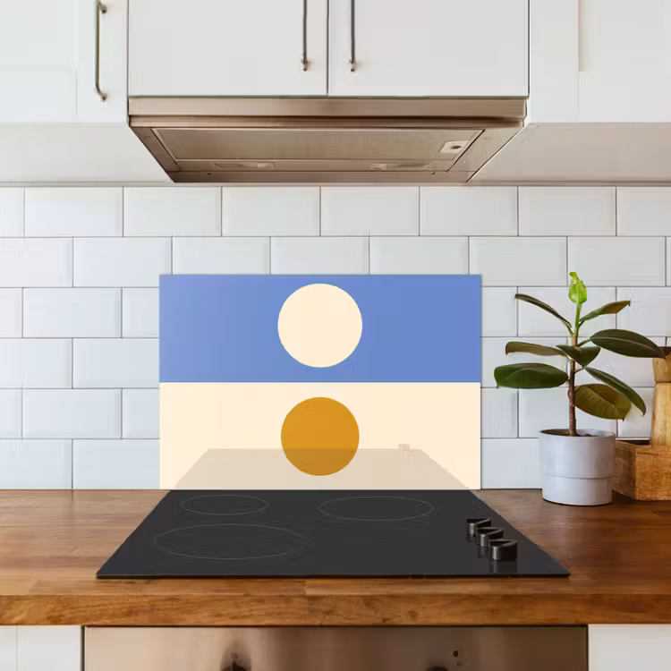 Cirkels - Symmetrisch - Wit - Blauw- Geel keuken achterwand spatscherm klein -sfeer2