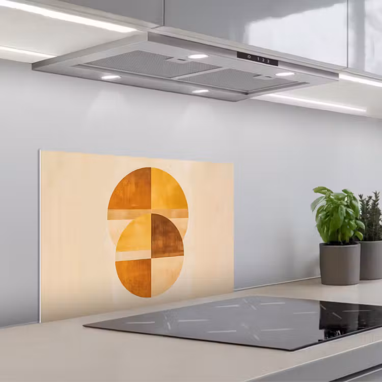 Cirkels - Geel - Minimalistisch keuken achterwand spatscherm klein -3d_schuin