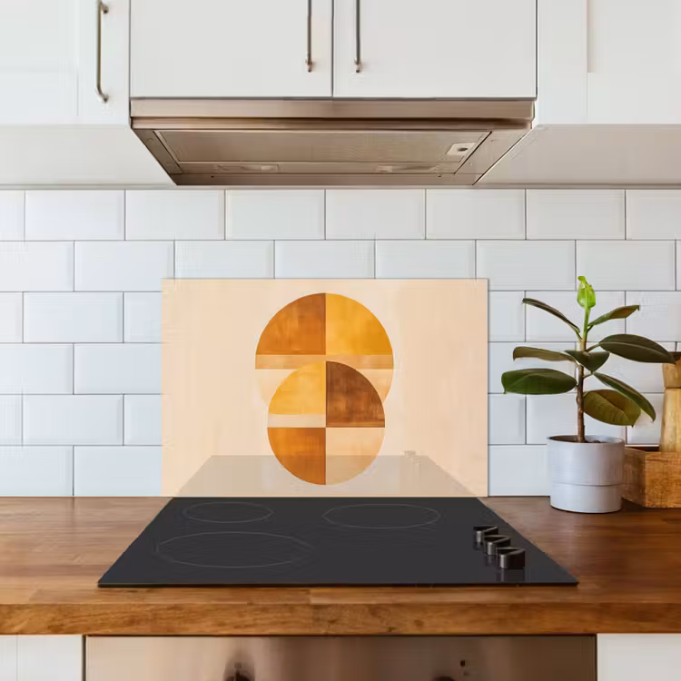 Cirkels - Geel - Minimalistisch keuken achterwand spatscherm klein -sfeer2