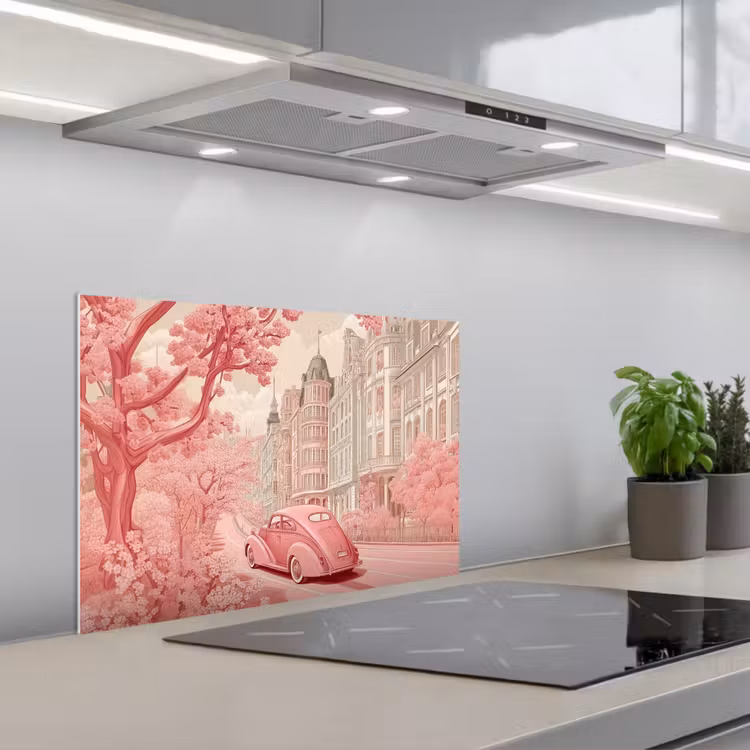 City - Car - Pink keuken achterwand spatscherm klein -3d_schuin