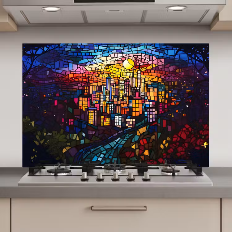 Stad - Maan - Mozaïek - Kleurrijk keuken achterwand spatscherm klein -3d_website