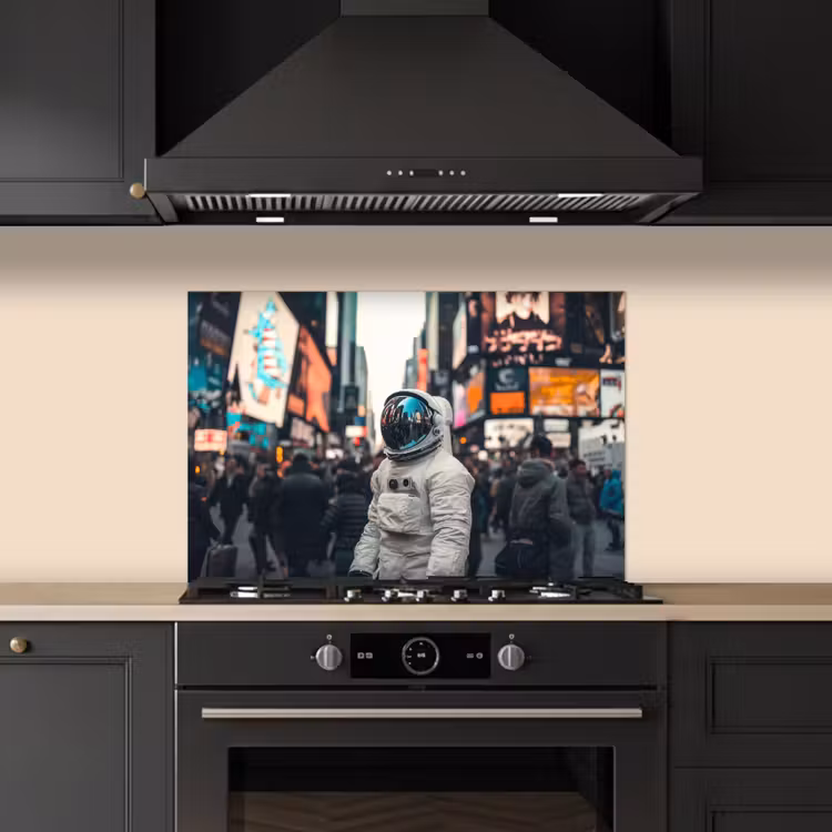 Stad - Mensen - Astronaut - Wit keuken achterwand spatscherm klein -sfeer1