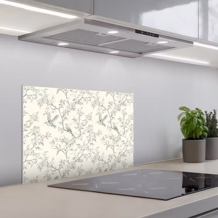 Klassiek - Vogels - Groen keuken achterwand spatscherm klein 900 -3d_schuin