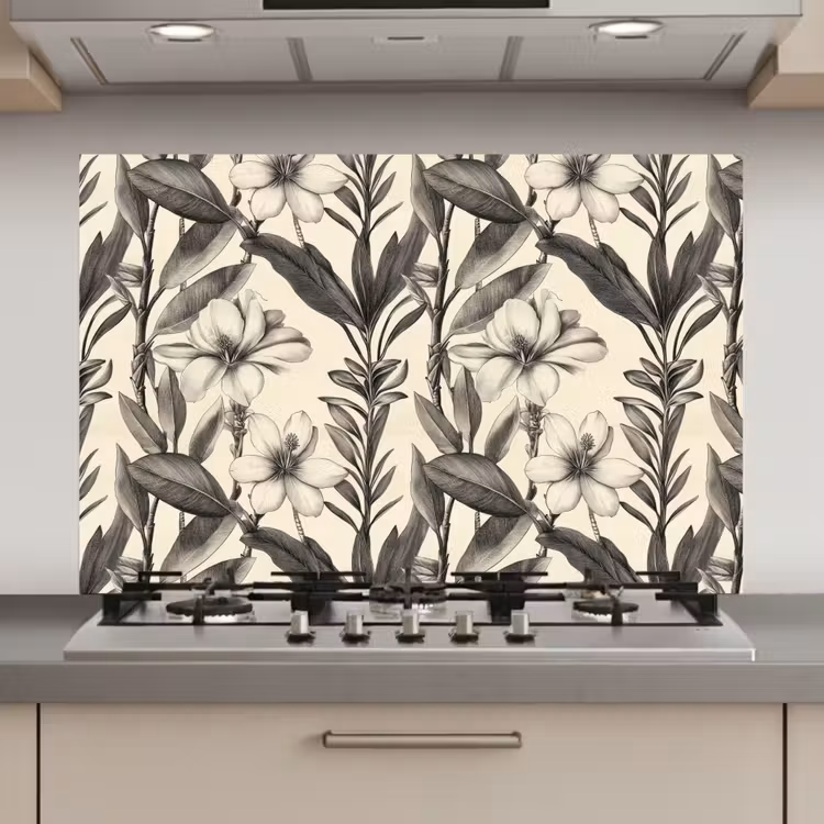 Klassiek - Botanisch - Zwart - Beige keuken achterwand spatscherm klein 900 -3d_website