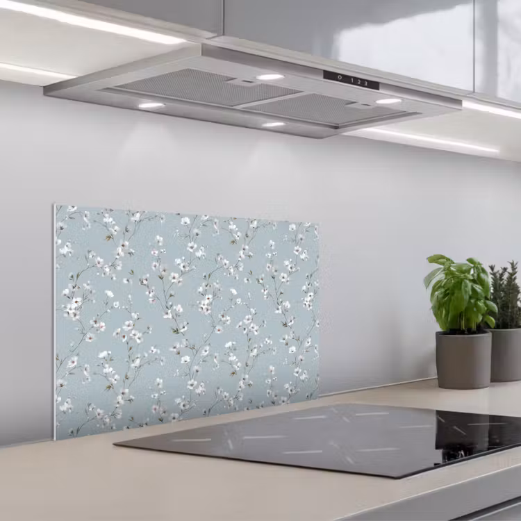 Klassiek - Bloemen - Blauw keuken achterwand spatscherm klein 900 -3d_schuin