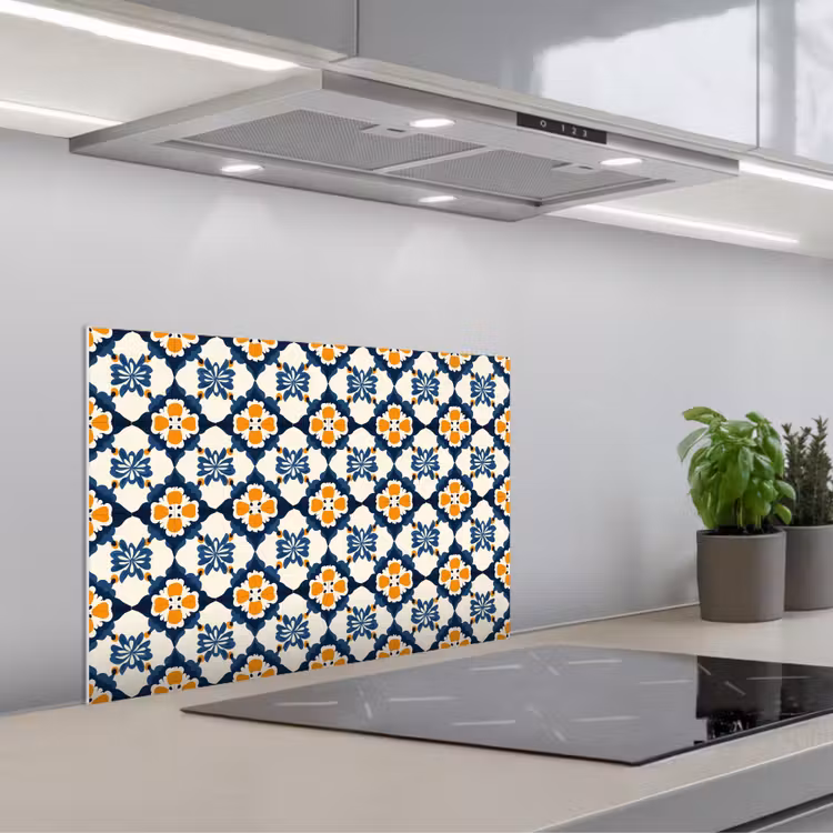 Klassiek - Geometrisch - Blauw keuken achterwand spatscherm klein 900 -3d_schuin