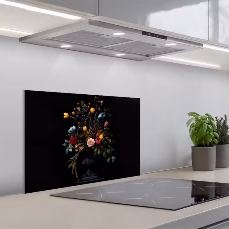 Klassiek - Vaas - Boeket - Bloemen keuken achterwand spatscherm klein -3d_schuin