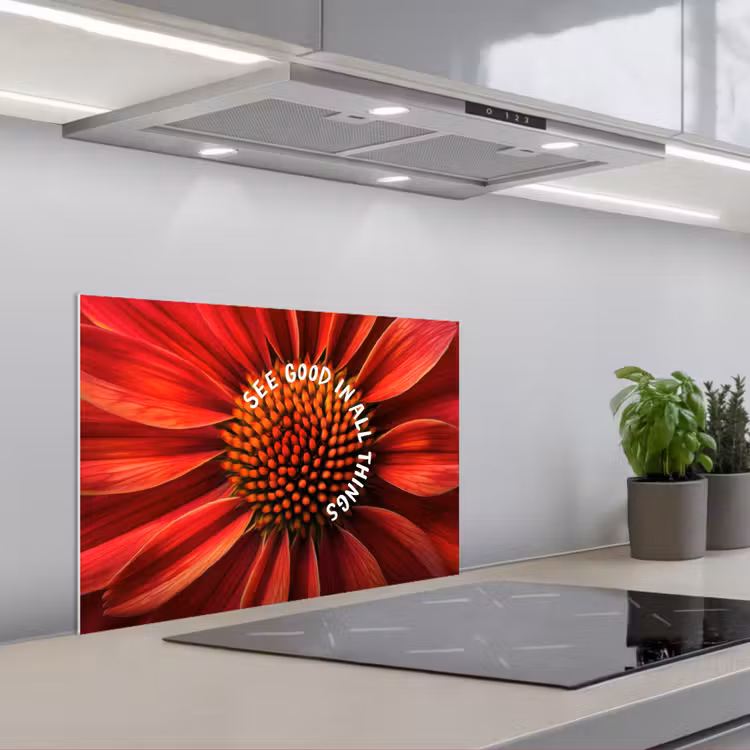 Close up - Bloem - Quote - Rood keuken achterwand spatscherm klein -3d_schuin