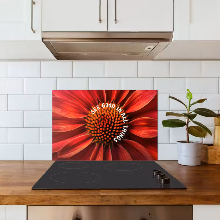 Close up - Bloem - Quote - Rood keuken achterwand spatscherm klein -sfeer2