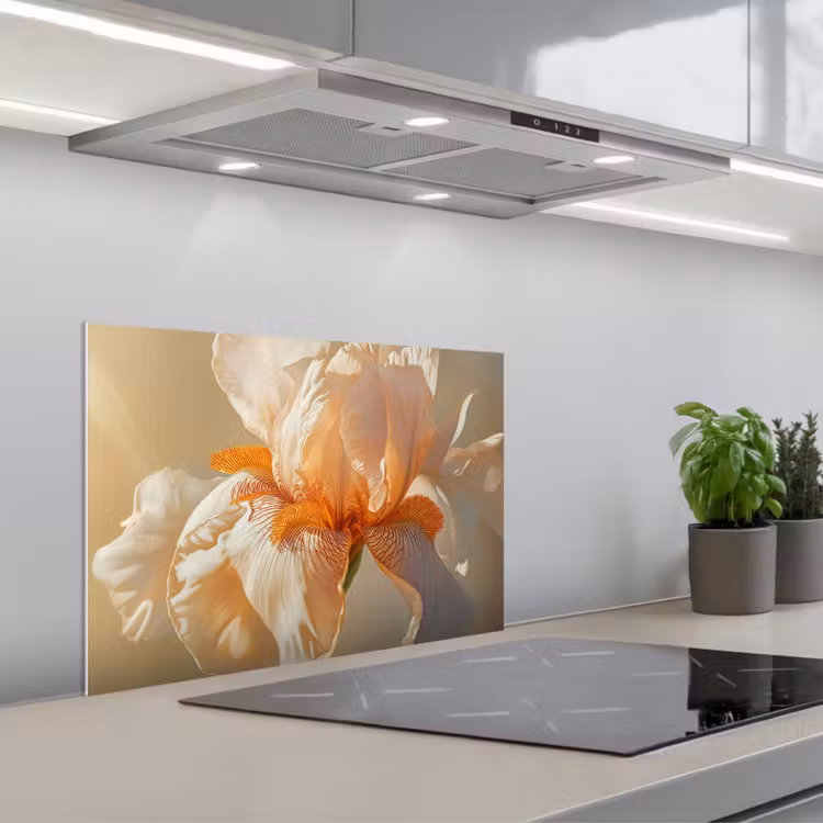 Close up - Oranje - Iris keuken achterwand spatscherm klein -3d_schuin