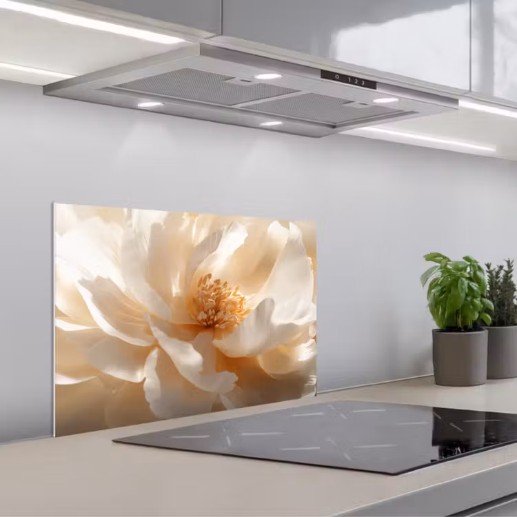 Close up - Pioenroos - Wit keuken achterwand spatscherm klein -3d_schuin