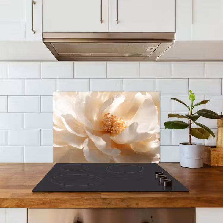 Close up - Pioenroos - Wit keuken achterwand spatscherm klein -sfeer2