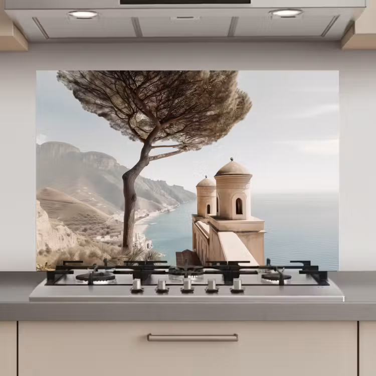 Kust - Klif - Boom - Gebouw keuken achterwand spatscherm klein -3d_website